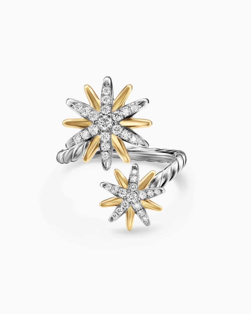STARBURST BYPASS RING Sterling Silver with 18K Yellow Gold and Diamonds, 24.6mm