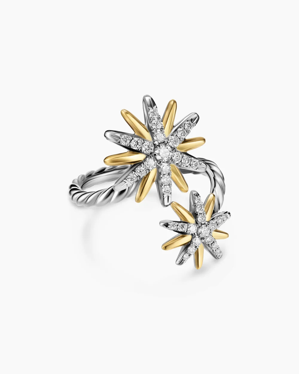STARBURST BYPASS RING Sterling Silver with 18K Yellow Gold and Diamonds, 24.6mm