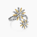 STARBURST BYPASS RING Sterling Silver with 18K Yellow Gold and Diamonds, 24.6mm