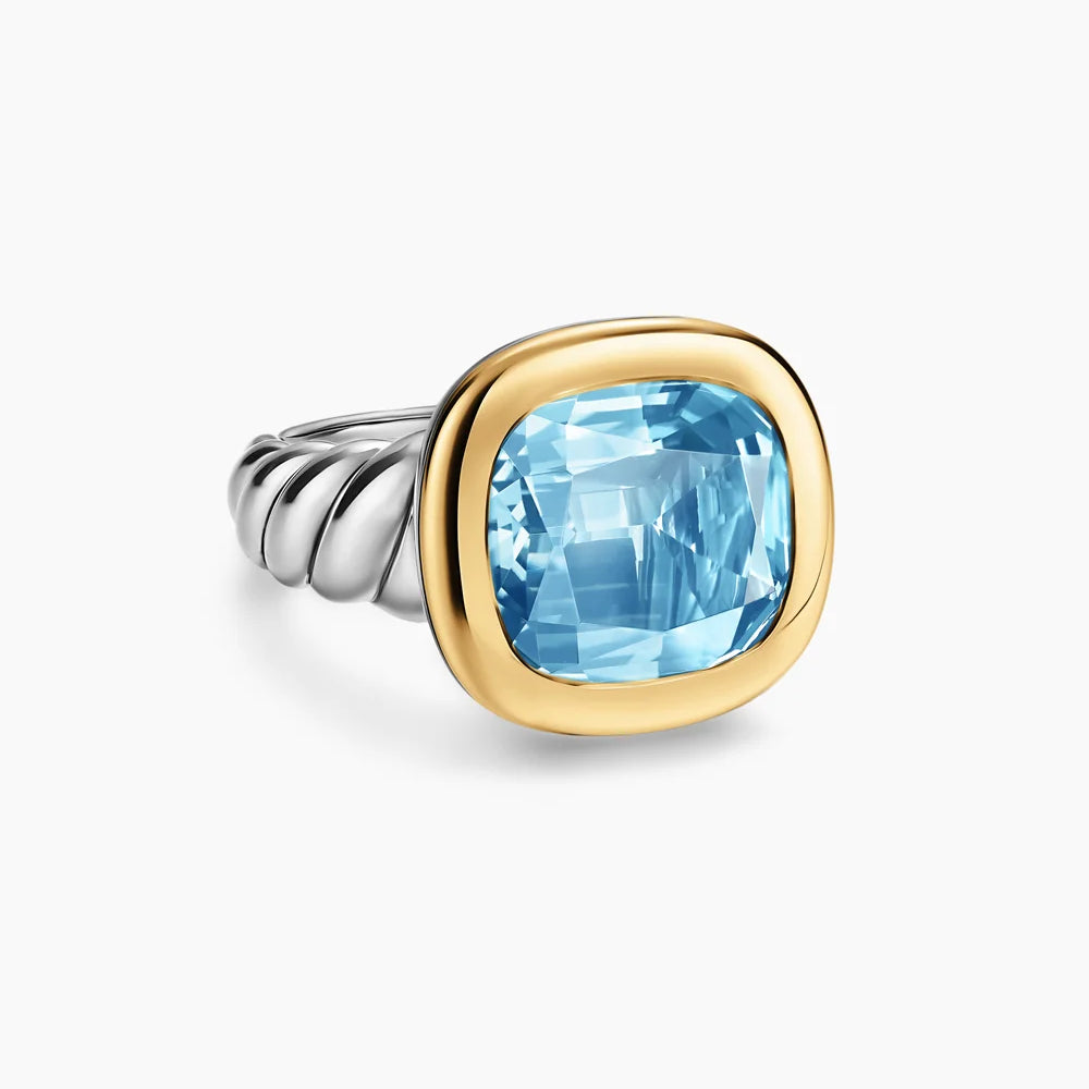 DY MERCER® COLOR STONE RING Sterling Silver with 14K Yellow Gold and Sky Blue Topaz, 13.5mm