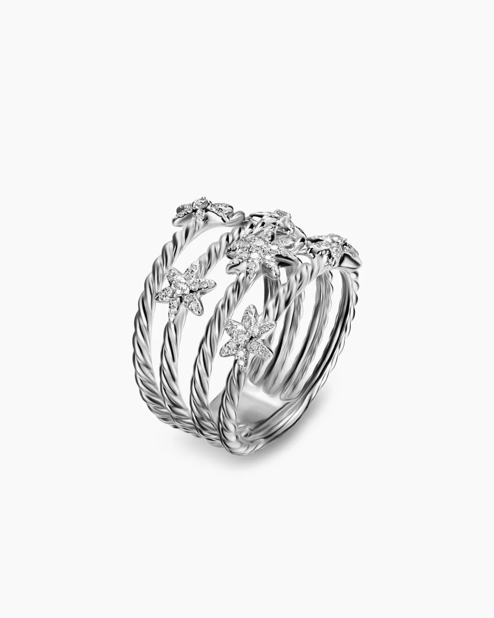 PETITE STARBURST MULTI ROW RING Sterling Silver with Diamonds, 19.4mm