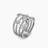 PETITE STARBURST MULTI ROW RING Sterling Silver with Diamonds, 19.4mm