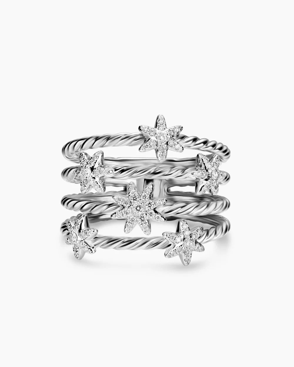 PETITE STARBURST MULTI ROW RING Sterling Silver with Diamonds, 19.4mm
