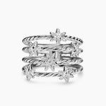 PETITE STARBURST MULTI ROW RING Sterling Silver with Diamonds, 19.4mm