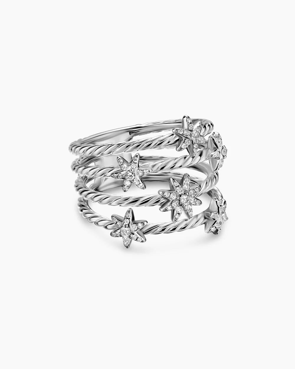 PETITE STARBURST MULTI ROW RING Sterling Silver with Diamonds, 19.4mm