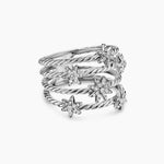 PETITE STARBURST MULTI ROW RING Sterling Silver with Diamonds, 19.4mm