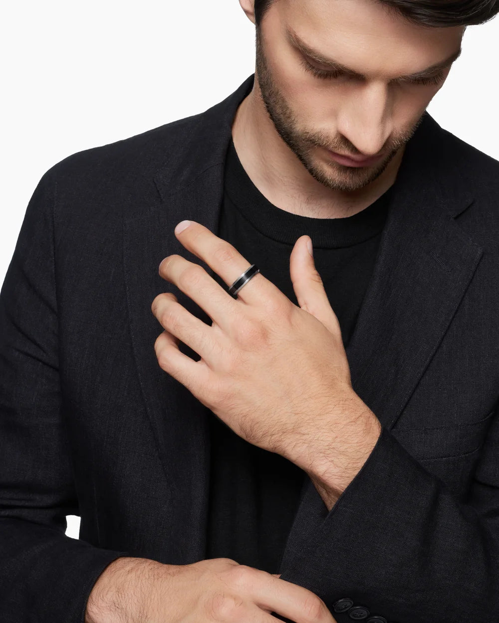 Beveled Band Ring in Grey Titanium with Black Titanium, 6mm