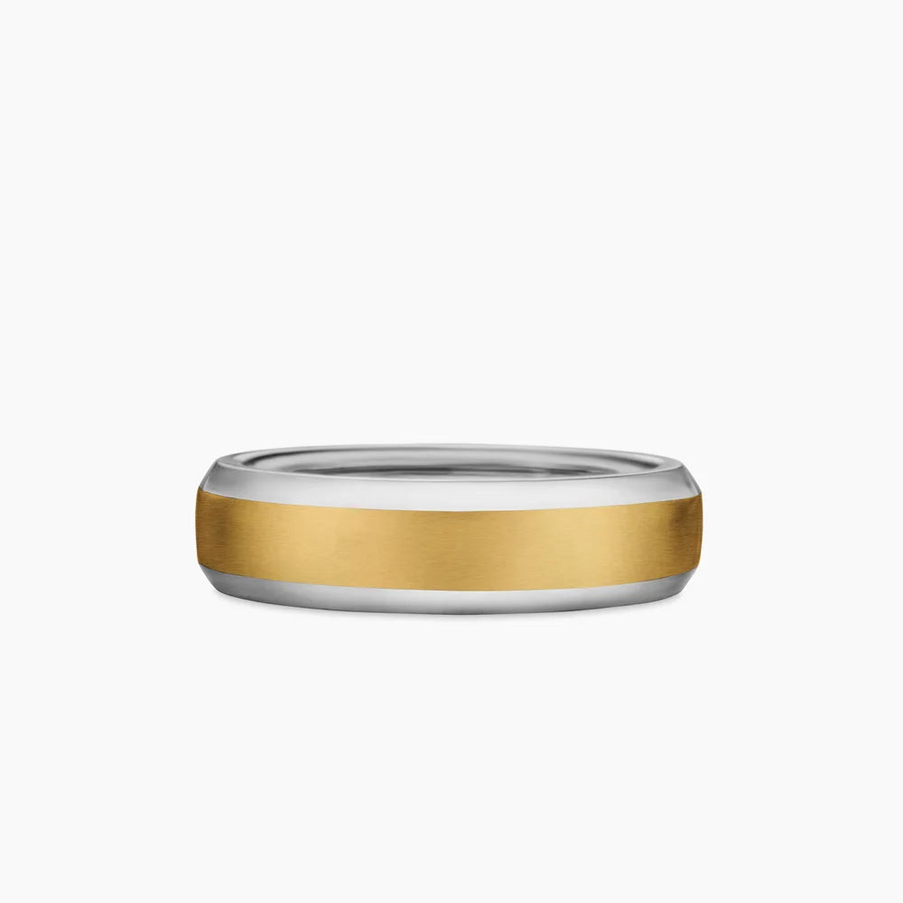 Beveled Band Ring in 18K White and Yellow Gold, 6mm