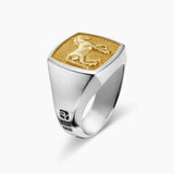 Petrvs® Horse Signet Ring in Sterling Silver with 18K Yellow Gold, 18.3mm