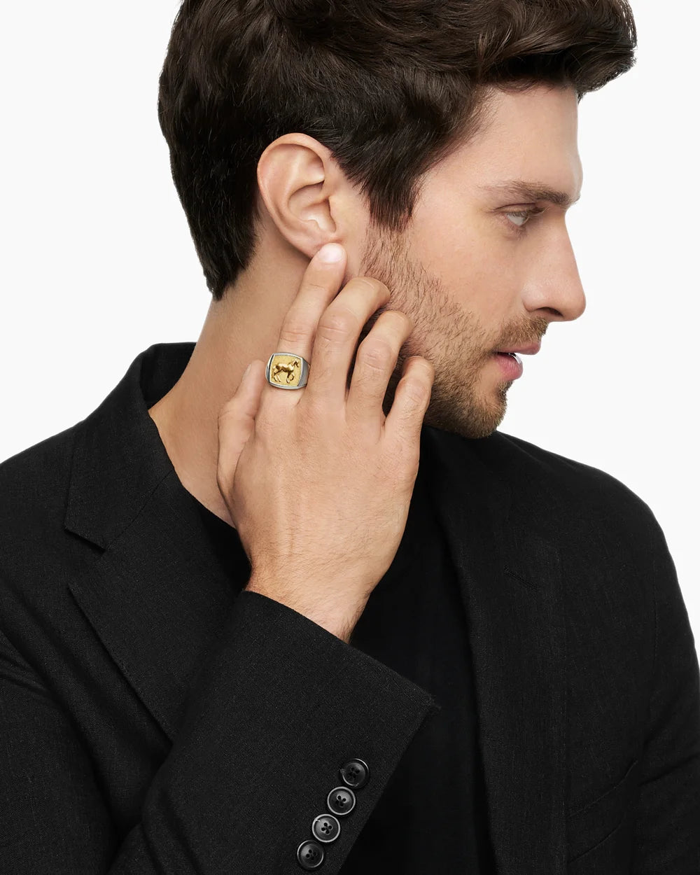 Petrvs® Horse Signet Ring Sterling Silver with 18K Yellow Gold, 18.3mm