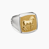 Petrvs® Horse Signet Ring Sterling Silver with 18K Yellow Gold, 18.3mm