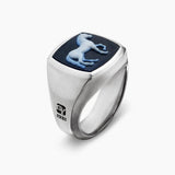 Petrvs® Horse Signet Ring in Sterling Silver with Banded Agate, 18.3mm