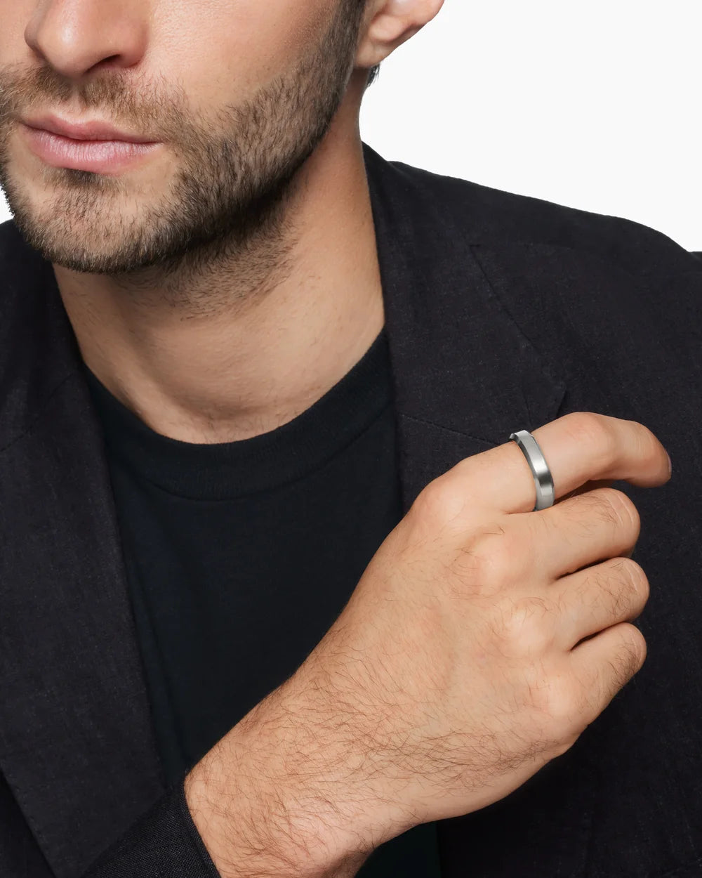 Beveled Band Ring in 18K White Gold, 6mm