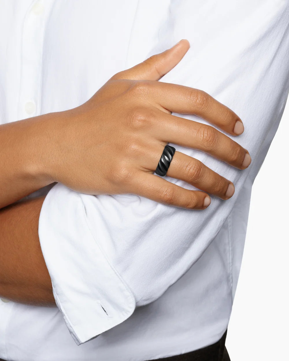 SCULPTED CABLE BAND RING Black Titanium, 9mm