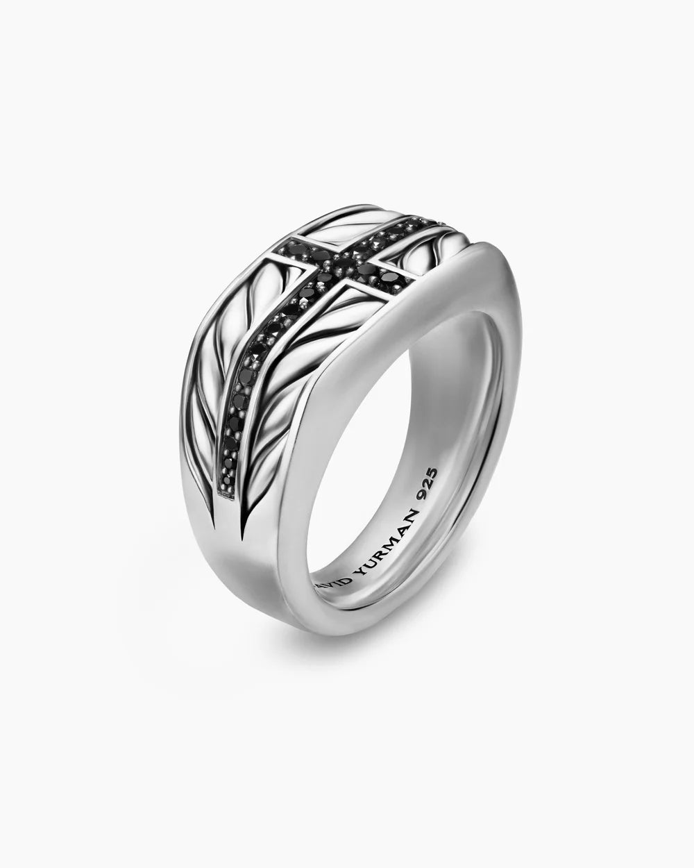 CHEVRON THREE SIDED SIGNET RING Sterling Silver with Black Diamonds, 12.5mm