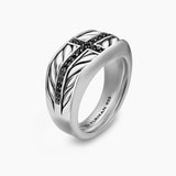 CHEVRON THREE SIDED SIGNET RING Sterling Silver with Black Diamonds, 12.5mm