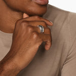 CHEVRON THREE SIDED SIGNET RING Sterling Silver with Black Diamonds, 12.5mm