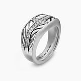 CHEVRON THREE SIDED SIGNET RING Sterling Silver with Diamonds, 12.5mm