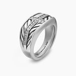 CHEVRON THREE SIDED SIGNET RING Sterling Silver with Diamonds, 12.5mm
