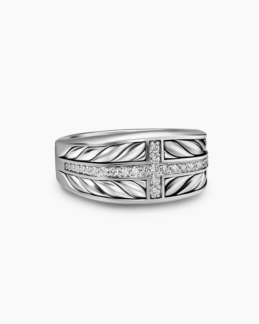 CHEVRON THREE SIDED SIGNET RING Sterling Silver with Diamonds, 12.5mm