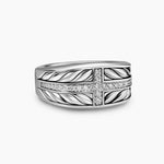 CHEVRON THREE SIDED SIGNET RING Sterling Silver with Diamonds, 12.5mm