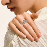 Naga Ring, Sterling Silver, Diamonds, Wide