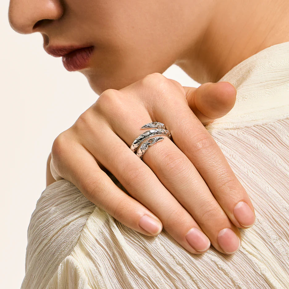 Naga Ring, Sterling Silver, Diamonds, Wide