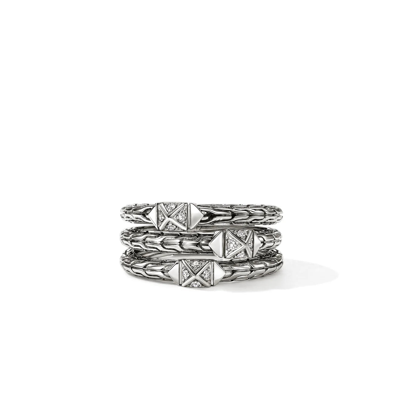 Icon Stud Triple Row Ring, Sterling Silver, Diamonds