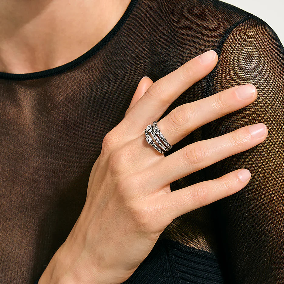 Icon Stud Triple Row Ring, Sterling Silver, Diamonds