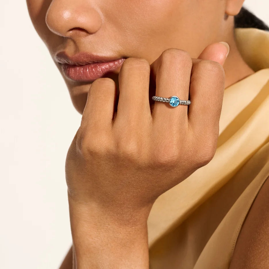 Heishi Gem Ring, Sterling Silver, Swiss Blue Topaz