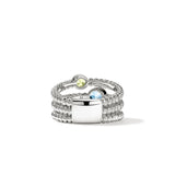 Heishi Gem Ring, Sterling Silver, Swiss Blue Topaz, Lemon Quartz, Peridot