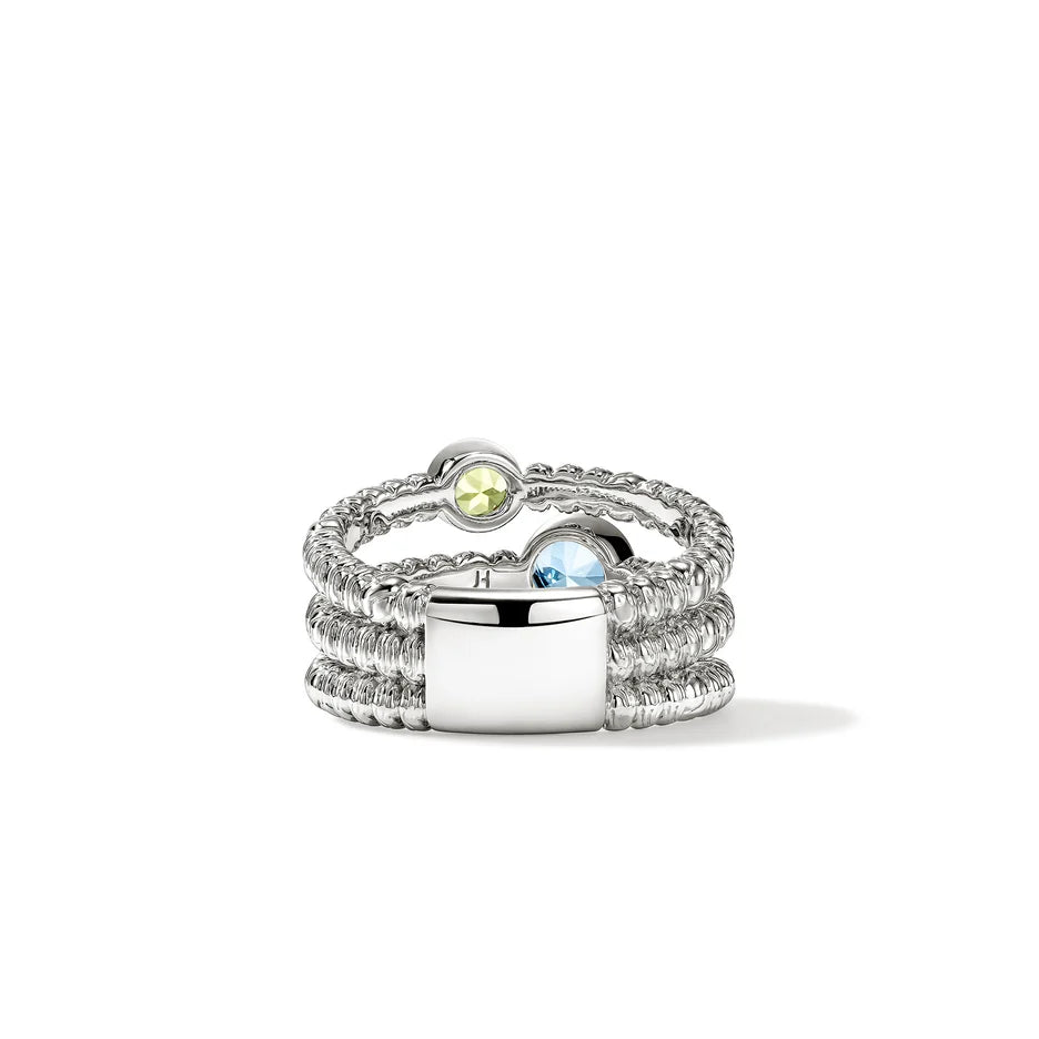 Heishi Gem Ring, Sterling Silver, Swiss Blue Topaz, Lemon Quartz, Peridot