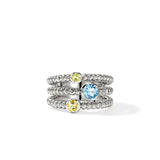 Heishi Gem Ring, Sterling Silver, Swiss Blue Topaz, Lemon Quartz, Peridot