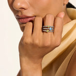 Heishi Gem Ring, Sterling Silver, Swiss Blue Topaz, Lemon Quartz, Peridot