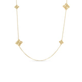 18K Yellow Gold Arabesque Alternating Diamond Flower Station Long Necklace