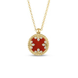 18K Yellow Gold Venetian Medallions Small Diamond and Red Agate Necklace