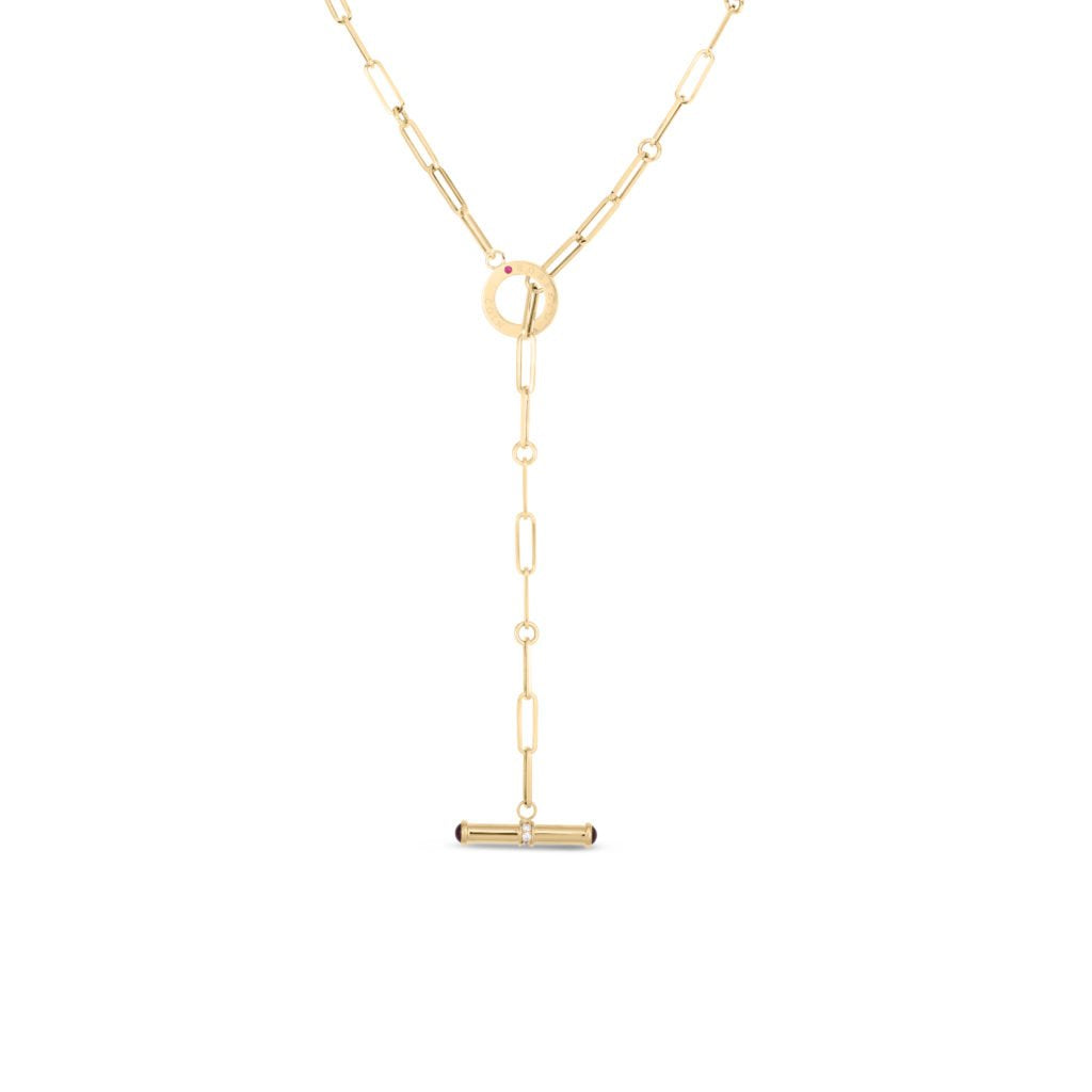 18k Yellow Gold Oro Classic 0.09cttw Diamond and Ruby Necklace 17"