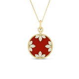 18K Yellow Gold Venetian Medallions Large Diamond & Red Agate Necklace