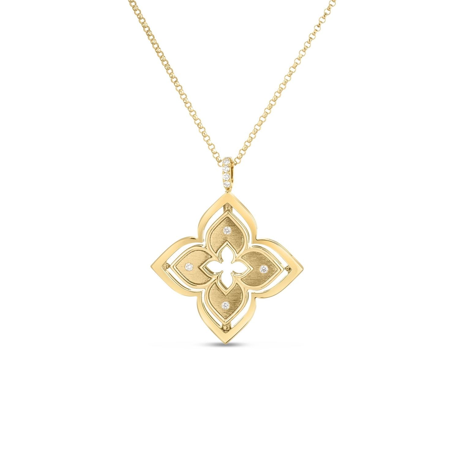 18K Yellow Gold Venetian Princess Pirouette Diamond and Mother of Pearl Flower Necklace