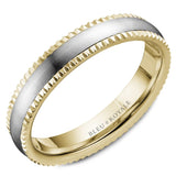 Bleu Royale 4.5mm Yellow & White Gold Wedding Band with Brushed Center and Milgrain Detailing