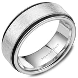 Bleu Royale 8.5mm Men’s Wedding Band in 14K White Gold with Diamond-Brushed Center & Black Carbon Accents