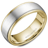 Bleu Royale 7.5mm Men’s Brushed Yellow Gold Wedding Band with White Gold Center & Polished Edges