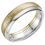 Men’s 6mm Diamond-Brushed Yellow Gold Wedding Band with White Gold Polished Edges – 14K Two-Tone