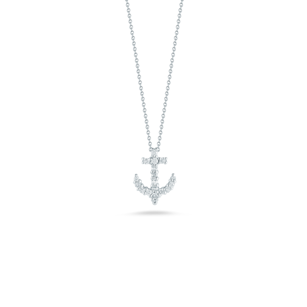 18K White Gold Tiny Treasures Diamond Anchor Necklace