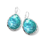 Large Teardrop Earrings 925 silver in Rock crystal mop dyed green agate triplet