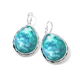 Large Teardrop Earrings 925 silver in Rock crystal mop dyed green agate triplet