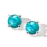 Mini Stud Earrings 925 silver in Rock crystal mop dyed green agate triplet