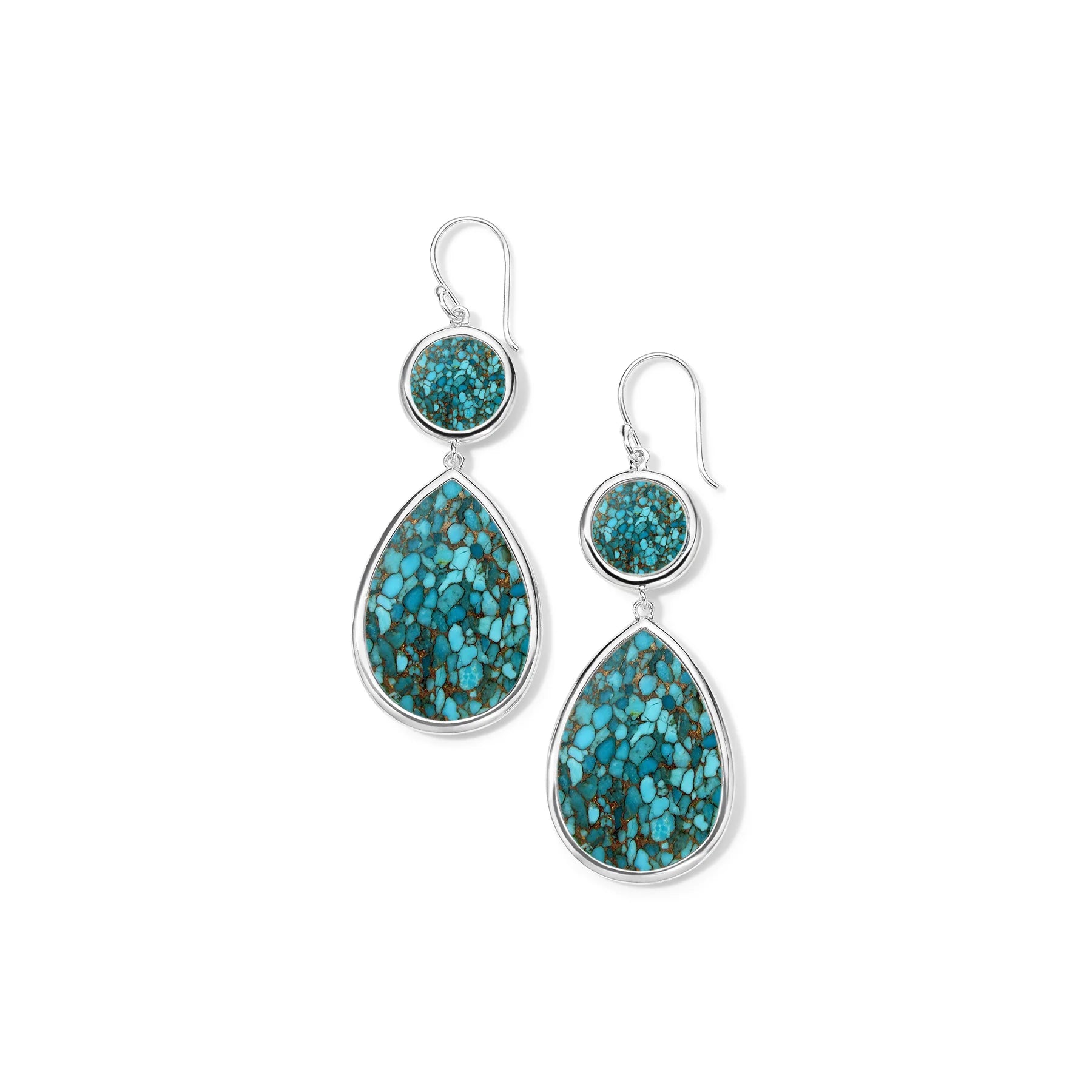 Dot and Teardrop Earrings 925 silver in Bronze and mosaic turquoise slice