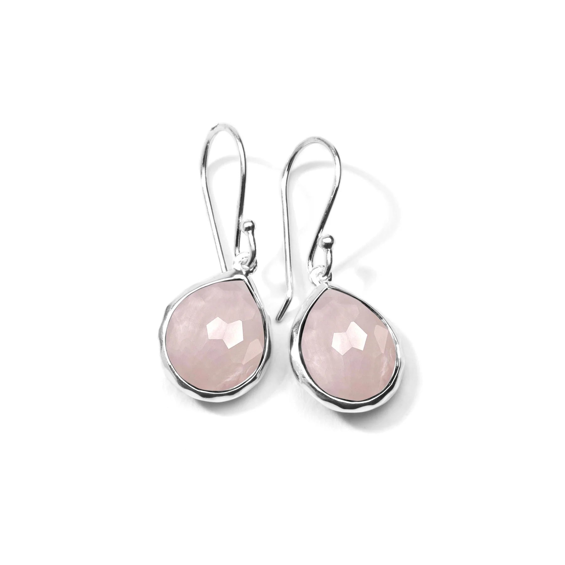 Teeny Teardrop Earrings 925 silver in Rose quartz over mop doublet