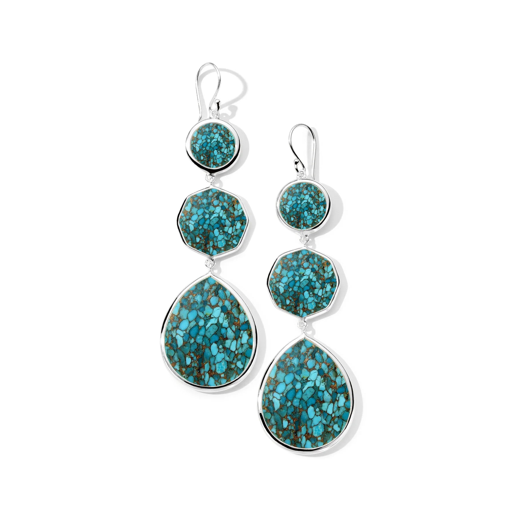 Crazy 8's Earrings 925 silver in Bronze and mosaic turquoise slice